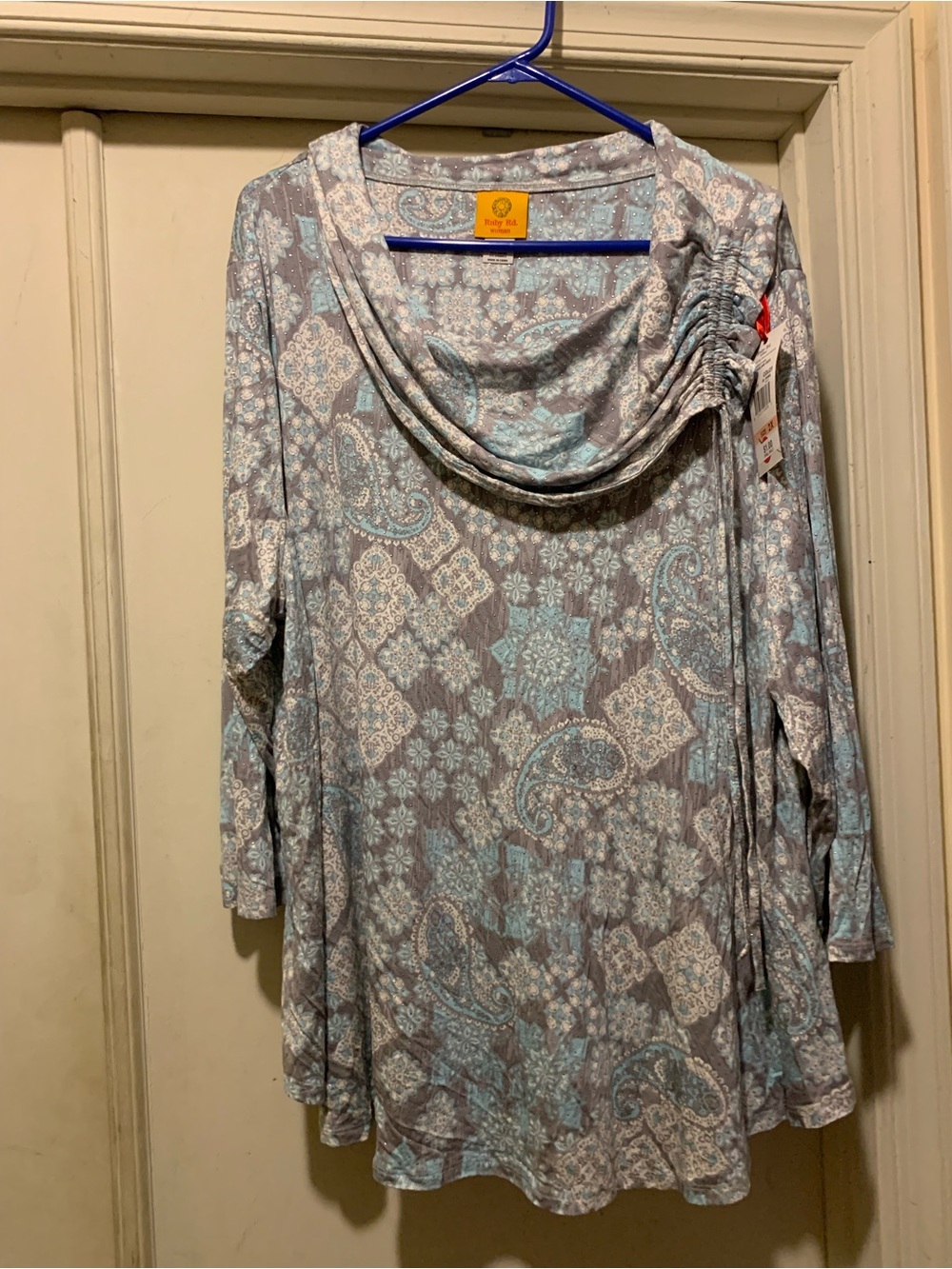 Ruby Rd Light Blue Paisley Cowl Neck Women’s Top NWT